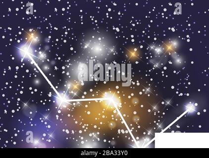 Cassiopeia Constellation con belle stelle luminose sullo sfondo del cielo cosmico Vector Illustrazione. EPS10 Illustrazione Vettoriale