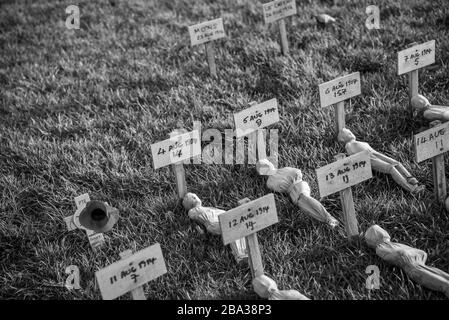 Riparo della Somme, il Parco Olimpico. Creato dall'artista Rob Heard Foto Stock