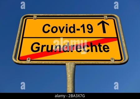 Composizione digitale, immagine simbolo, simbolo del nome della località, diritti fondamentali, Coronavirus, Sars-cov-2, Covid-19, Germania Foto Stock