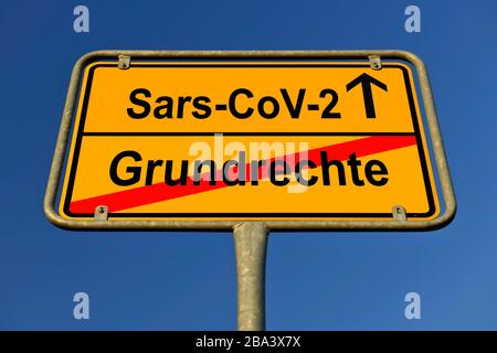 Composizione digitale, immagine simbolo, simbolo del nome della località, diritti fondamentali, Coronavirus, Sars-cov-2, Covid-19, Germania Foto Stock