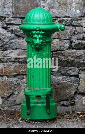 Vecchia pompa d'acqua ornata del villaggio di ferro o fontana da Glenfield & Kennedy Kilmarnock nella contea Donegal villaggio di Kerrykeel sulla penisola di Fanad. Foto Stock