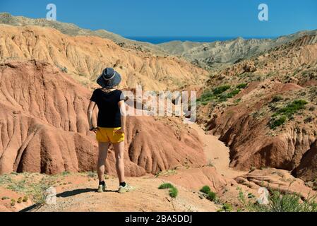 Kirghizistan, canyon colorato delle fate (canyon di Skazka) sulla riva sud del lago Issyk-kul Foto Stock