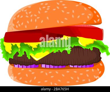 Illustrazione vettoriale hamburger, hamburger, vettore di illustrazione Cheeseburger su sfondo bianco Illustrazione Vettoriale