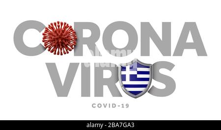 Grecia concetto di coronavirus con microbo e scudo. Rendering 3D Foto Stock