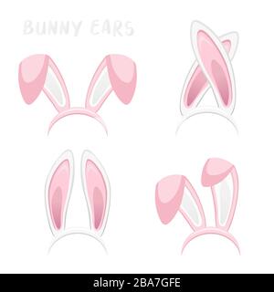 Raccolta di orecchie conigliate di Pasqua isolata su sfondo bianco. Cartoon cute coniglio fascia per poster, banner o inviti a carte. Illustrazione vettoriale Illustrazione Vettoriale