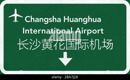 Changsha Huanghua China International Airport Highway Sign 2D Illustration Foto Stock