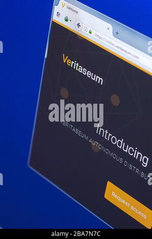 Ryazan, Russia - 29 marzo 2018 - Homepage di Veritaseum criptovaluta, indirizzo web - veritas.veritaseum.com Foto Stock