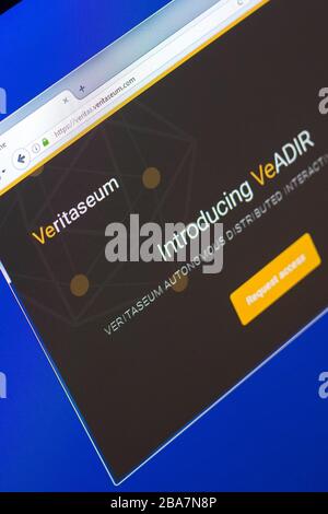 Ryazan, Russia - 29 marzo 2018 - Homepage di Veritaseum criptovaluta, indirizzo web - veritas.veritaseum.com Foto Stock