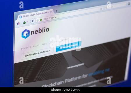 Ryazan, Russia - 29 marzo 2018 - Homepage di Neblio cripto valuta, indirizzo web - nebl.io Foto Stock