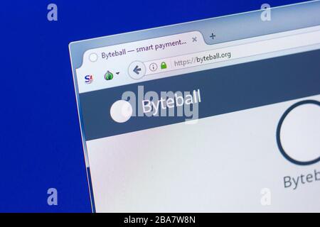 Ryazan, Russia - 29 marzo 2018 - Homepage della moneta criptica di Byteball sul display del PC Foto Stock