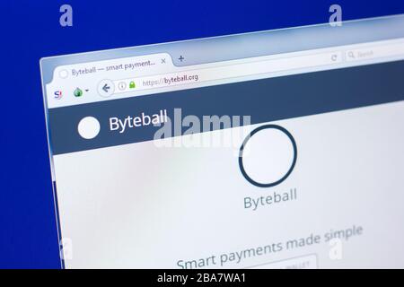 Ryazan, Russia - 29 marzo 2018 - Homepage della moneta criptica di Byteball sul display del PC Foto Stock