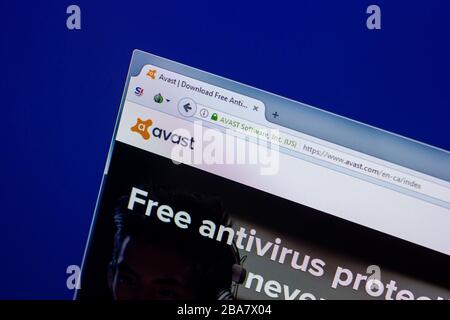 Ryazan, Russia - 16 aprile 2018 - Homepage di antivirus Avast sul display del PC Foto Stock