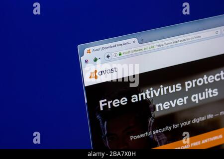 Ryazan, Russia - 16 aprile 2018 - Homepage di antivirus Avast sul display del PC Foto Stock