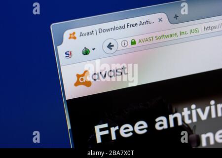 Ryazan, Russia - 16 aprile 2018 - Homepage di antivirus Avast sul display del PC Foto Stock