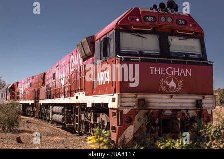 Il Ghan, la stazione ferroviaria di Alice Springs Foto Stock