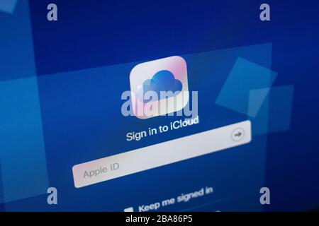 Ryazan, Russia - 29 aprile 2018: Homepage del sito web iCloud sul display del PC, url - icloud.com Foto Stock