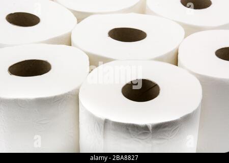 Carta igienica sfondo rotoli. Primo piano Foto Stock