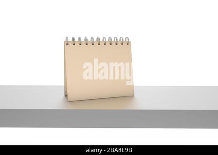 rendering 3d, vista prospettica del calendario o del libro di note sullo scaffale o sul tavolo, isolato su sfondo bianco. Foto Stock