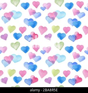 Modello di cuori senza cuciture. Disegnato a mano. Foto Stock