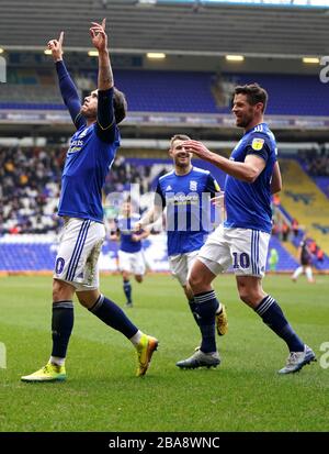 Scott Hogan di Birmingham City celebra il suo primo obiettivo del gioco Foto Stock