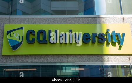 Logo della CQ University Australia visto a Perth, Australia occidentale. Foto Stock