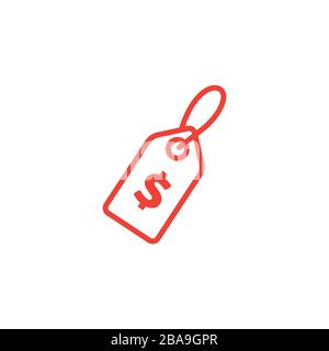 Icona Rossa Della Linea Di Etichetta Su Sfondo Bianco. Illustrazione Vettoriale Stile Piatto Rosso. Illustrazione Vettoriale