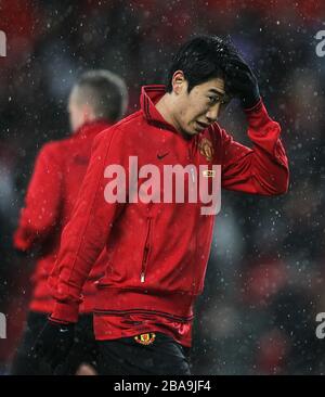 Shinji Kagawa del Manchester United durante il riscaldamento Foto Stock