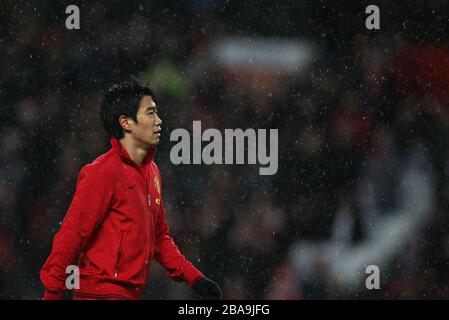 Shinji Kagawa del Manchester United durante il riscaldamento Foto Stock