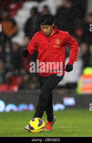 Shinji Kagawa del Manchester United durante il riscaldamento Foto Stock