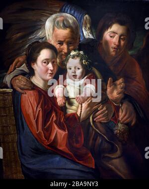 La Sacra Famiglia con un Angelo 1625 - 1629 Jacob Jordaens e Workshop 1593 - 1678 Belgio Begian Foto Stock