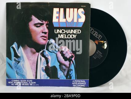 Elvis Presley picture sleeve 45 giri/min vinile singolo di 'Unchained Meolody' Foto Stock