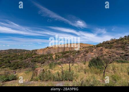 Paesaggi unici nel Parco Nazionale Matobo dello Zimbabwe. Foto Stock