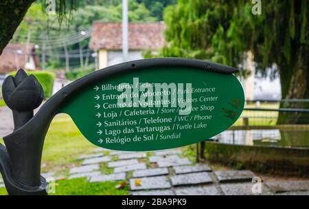 Indicazioni per le attrazioni del Giardino Botanico (Jardim Botanico), zona Sud, Rio de Janeiro, Brasile Foto Stock