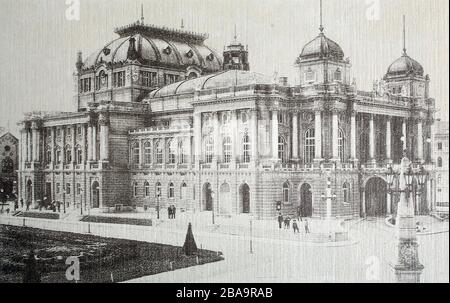 Teatro Nazionale Croato, cartolina rilasciata all'inizio del XX secolo con l'immagine di Zagabria, Croazia Foto Stock