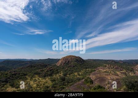 Paesaggi unici nel Parco Nazionale Matobo dello Zimbabwe. Foto Stock