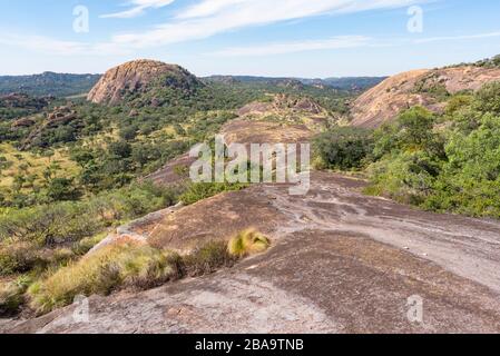 Paesaggi unici nel Parco Nazionale Matobo dello Zimbabwe. Foto Stock