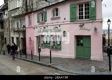 La Maison Rose, Montmartre, Parigi, Francia Foto Stock