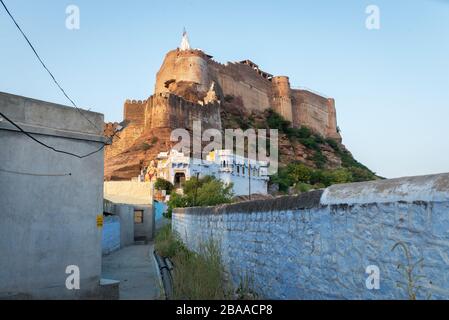 Mehrangarh forte a Jodhpur di notte Foto Stock