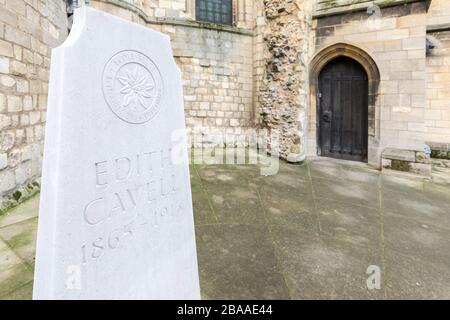 Edith Cavell tomba nella cattedrale di Norwich, Norfolk, Inghilterra, Regno Unito Foto Stock