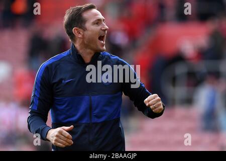 Il Manager di Chelsea, Frank Lampard celebra - Southampton v Chelsea, Premier League, St Mary's Stadium, Southampton, Regno Unito - 6 ottobre 2019 solo per uso editoriale - si applicano restrizioni DataCo Foto Stock