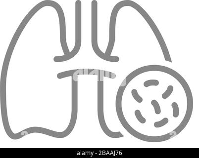 Polmoni con icona della linea batterica. Malattie degli organi interni, legionellosi, polmonite Illustrazione Vettoriale