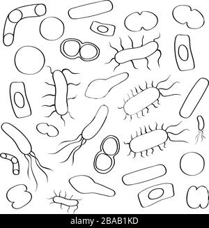 Semplice set di vettori associati ai batteri per il tuo progetto. Illustrazione Vettoriale