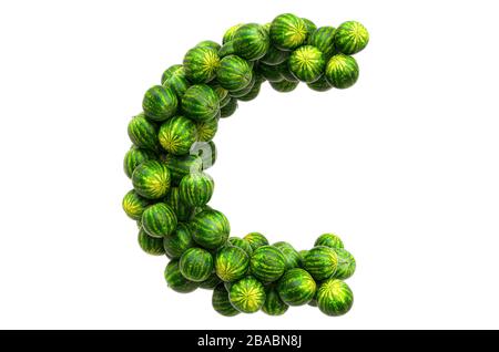 Lettera C dai cocomeri. Rendering 3D isolato su sfondo bianco Foto Stock