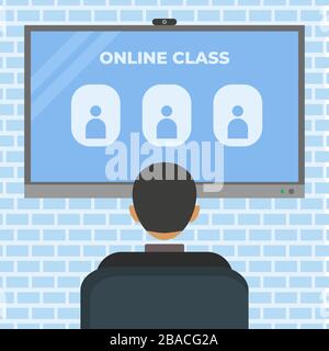 videoconferenza in classe online, soggiorno a casa, lavoro da casa, asset vettoriali di blocco Illustrazione Vettoriale