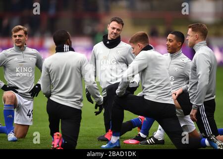 I giocatori di Leicester City si riscaldano prima della partita Foto Stock