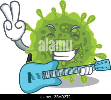 Cena cool coronavirus cartoon suonare una chitarra Illustrazione Vettoriale