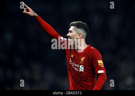 Roberto Firmino di Liverpool festeggia dopo il fischio finale Foto Stock