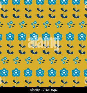 Modello con fiori blu su sfondo giallo. Illustrazione Vettoriale