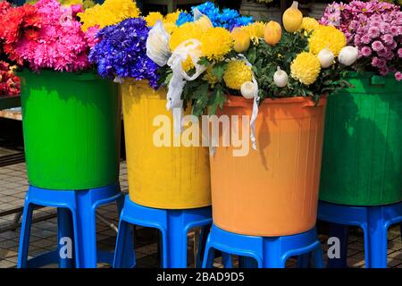 Mercato dei fiori su Jalan Masjid Kapitan Keling Street, Georgetown, Penang Island, Malesia Foto Stock