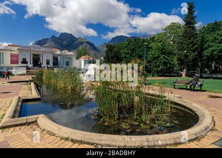 South African National gallery e laghetto artificiale di giglio nei giardini dell'azienda scenico parco storico di Città del Capo Sud Africa Foto Stock